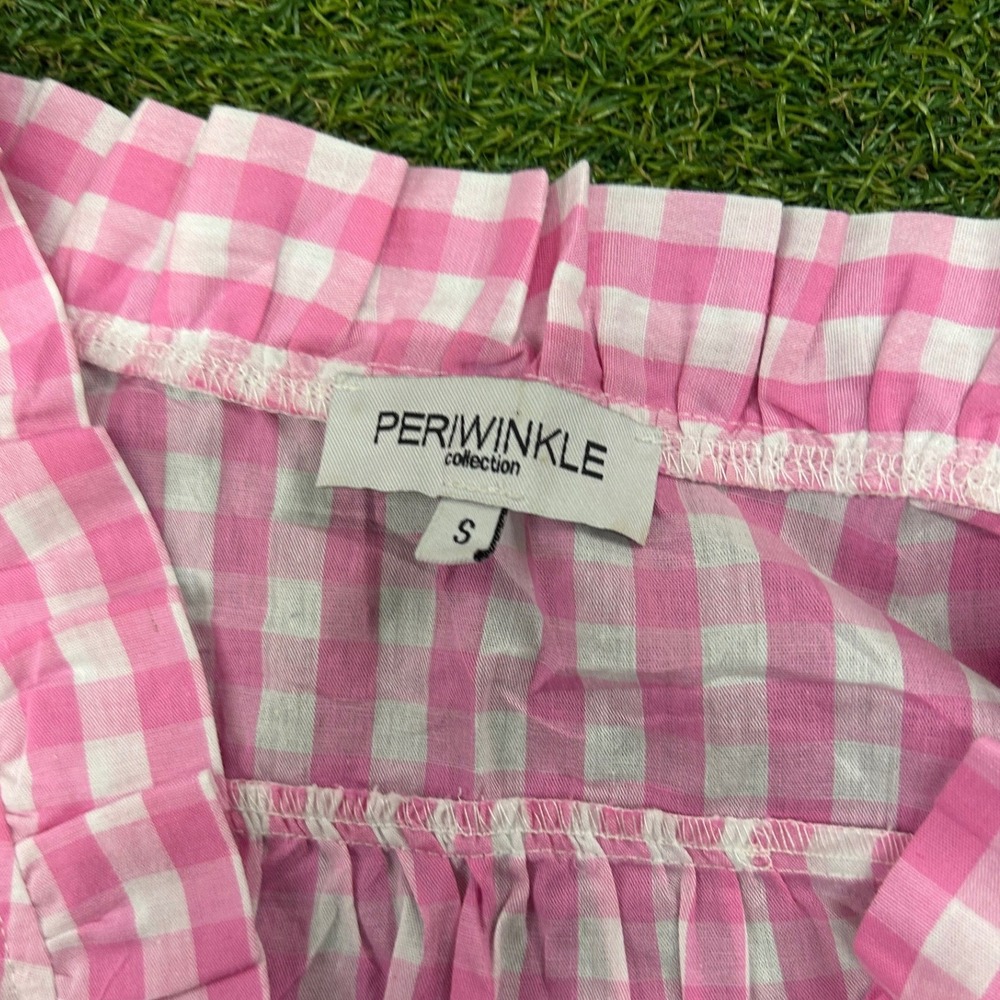 Periwinkle Collection Pink Gingham Ruffle V-Neck Sleeveless Blouse Small - Picture 3 of 5